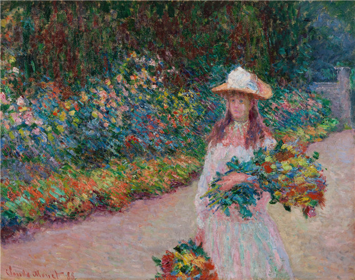 克洛德·莫奈(Claude Monet,法国画家)作品- 吉维尼花园里的小女孩 (1888)