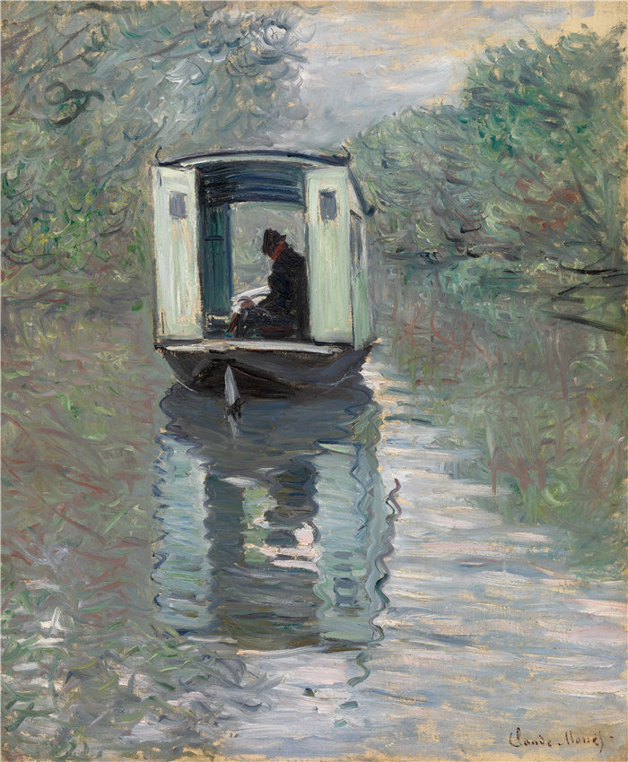 克洛德·莫奈(Claude Monet,法国画家)作品- 工作室船(Le Bateau-atelier)(1876)