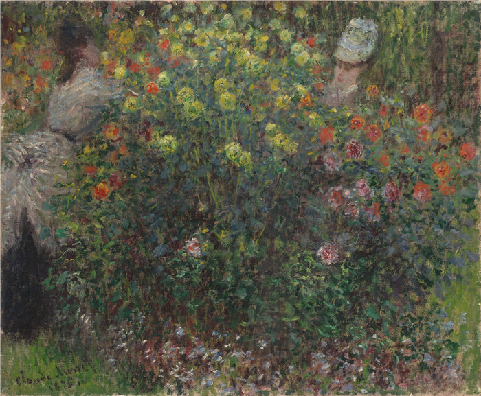 克洛德·莫奈（Claude Monet，法国画家）作品- 花丛中的女士们 (1875)