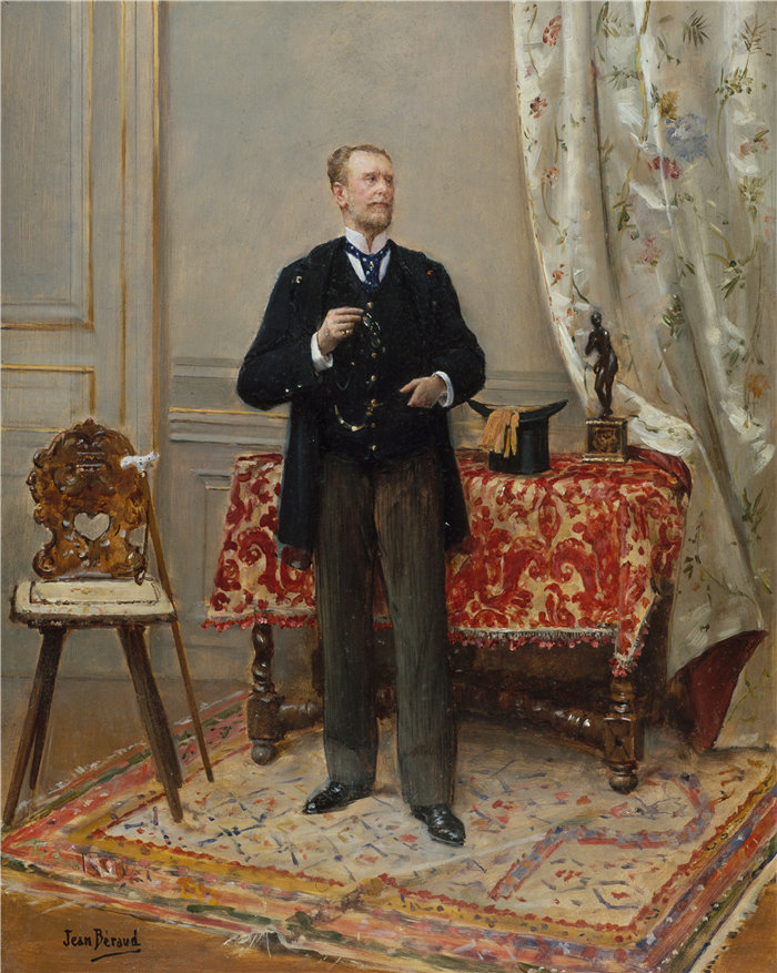 让·贝罗 (Jean Béraud，法国画家) 作品--埃德蒙·泰尼肖像（1828-1906 年），历史学家和收藏家（1890 年）