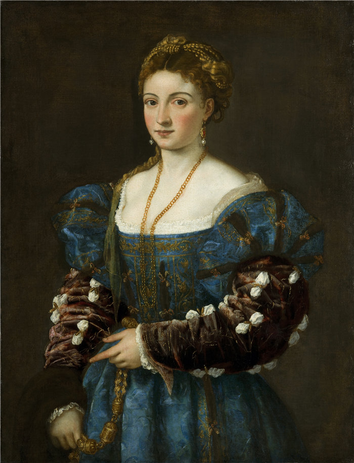 提香（Titian，意大利画家）作品--一位女士的肖像（La Bella）（1536-1538）