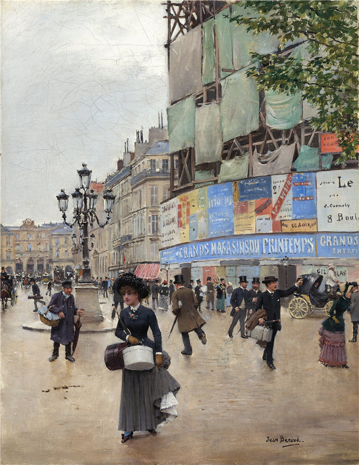 让·贝罗 (Jean Béraud，法国画家) 作品--巴黎, rue du Havre (c. 1882)