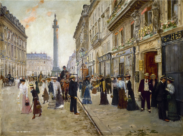 让·贝罗 (Jean Béraud，法国画家) 作品--Paquin House女工出口（1900年）