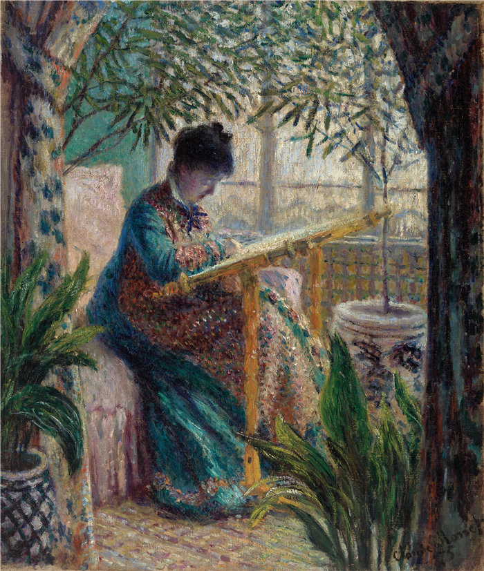 克洛德·莫奈(Claude Monet,法国画家)作品- 莫奈夫人刺绣 (Camille au métier) (1875)