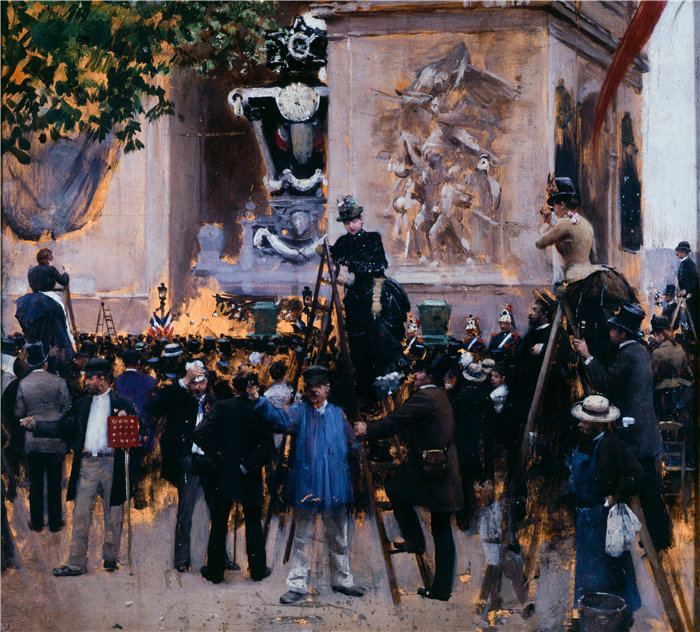 让·贝罗 (Jean Béraud，法国画家) 作品--维克多·雨果的葬礼（1885年6月1日）（1885年）