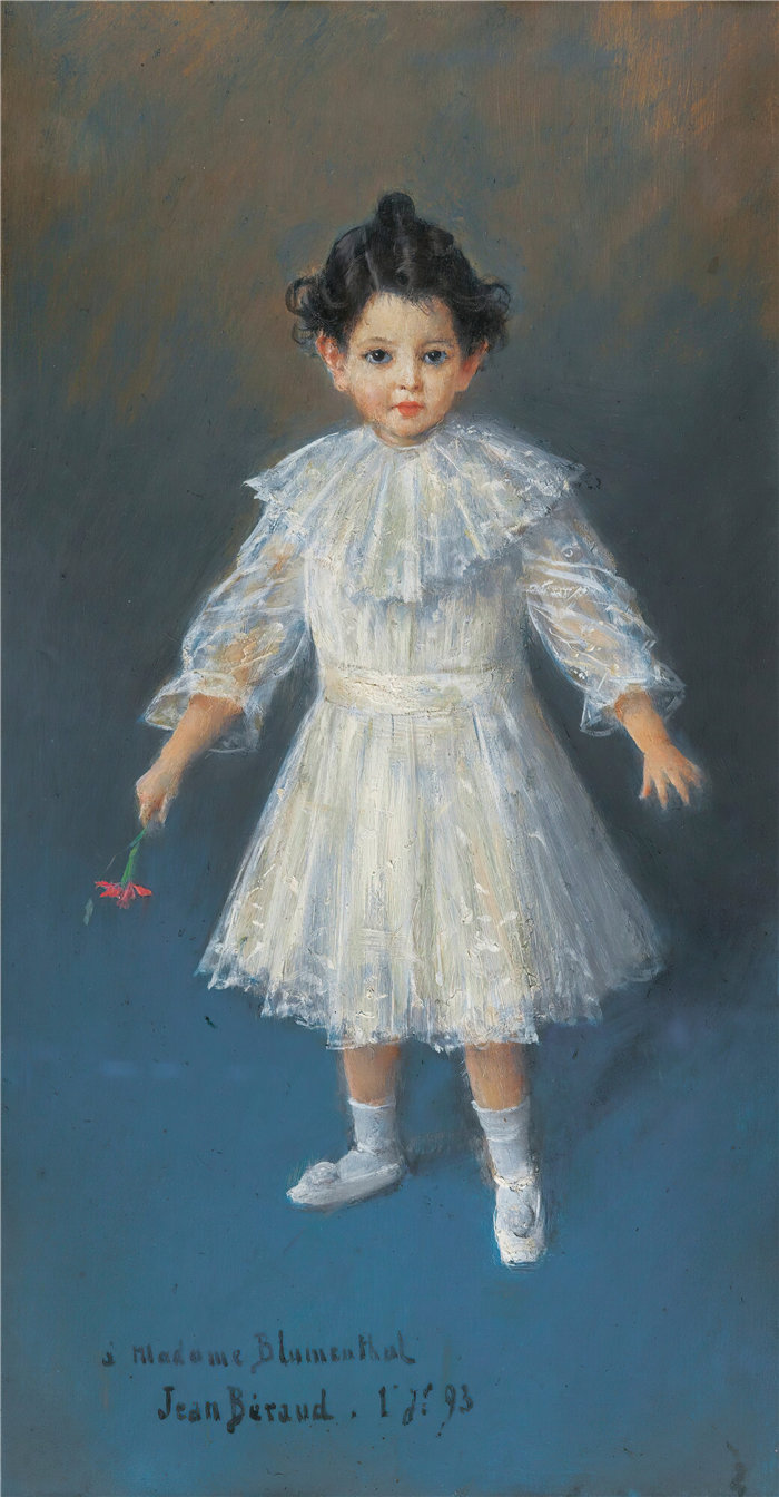 让·贝罗 (Jean Béraud，法国画家) 作品--三岁的雅克·布卢门撒尔 (Jacques Blumenthal) 的肖像 (1893)