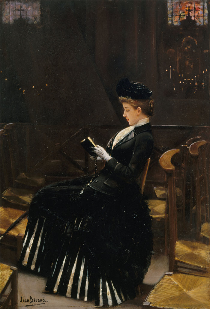 让·贝罗 (Jean Béraud，法国画家) 作品--女主人公 (1885)