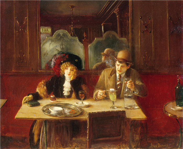 让·贝罗 (Jean Béraud，法国画家) 作品--苦艾酒酒馆（1909年）