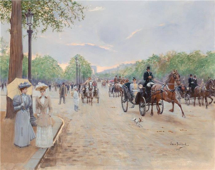 让·贝罗 (Jean Béraud，法国画家) 作品--香榭丽舍大街 (1892)