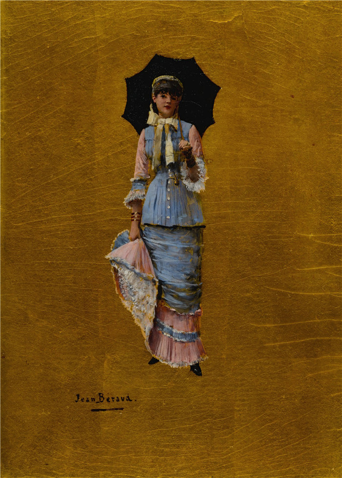 让·贝罗 (Jean Béraud，法国画家) 作品--有伞的年轻女人