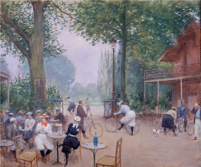 让·贝罗 (Jean Béraud，法国画家) 作品--布洛涅森林的小木屋（1900年）