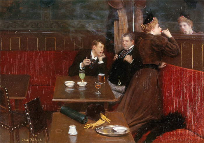 让·贝罗 (Jean Béraud，法国画家) 作品--咖啡馆里的三个角色（1890）
