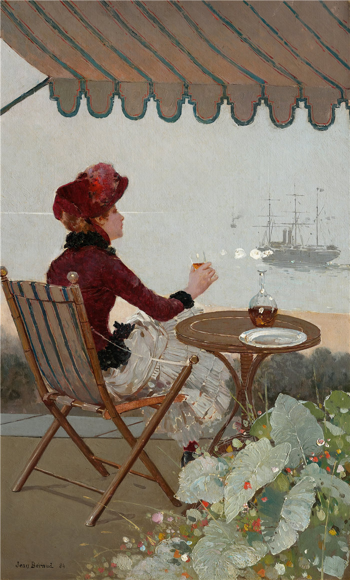 让·贝罗 (Jean Béraud，法国画家) 作品--海滨咖啡馆 (1884)