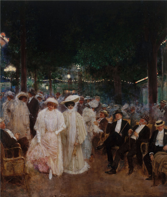 让·贝罗 (Jean Béraud，法国画家) 作品--夜之美女 (1905)