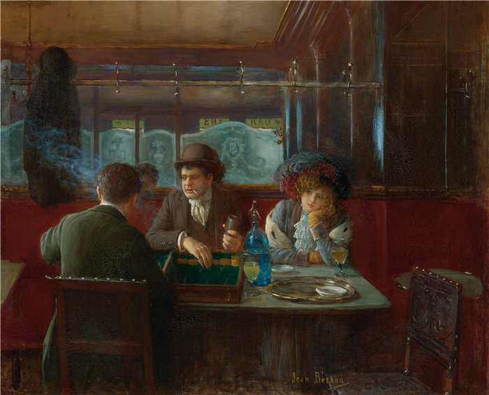 让·贝罗 (Jean Béraud，法国画家) 作品--咖啡馆的双陆棋