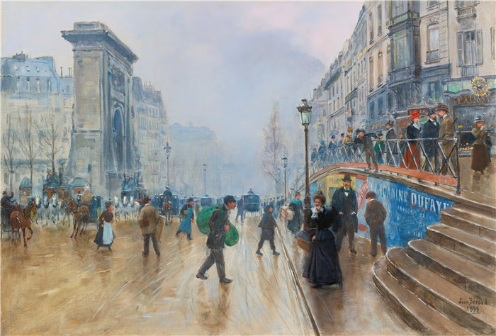 让·贝罗 (Jean Béraud，法国画家) 作品--巴黎圣丹尼大道 (1899)