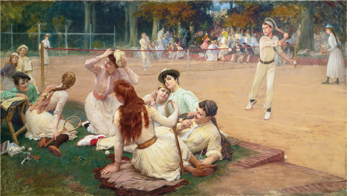 弗雷德里克·阿瑟·布里奇曼(Frederic Arthur Bridgman,美国画家)作品--草地网球俱乐部 (1891)