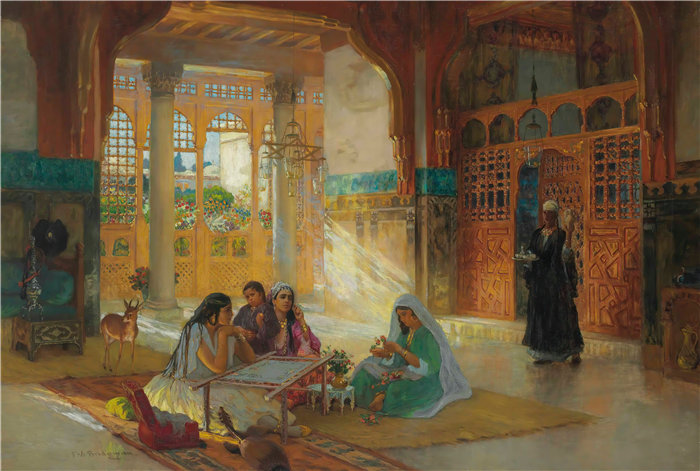 弗雷德里克·阿瑟·布里奇曼(Frederic Arthur Bridgman,美国画家)作品--阿拉伯宫殿的内部