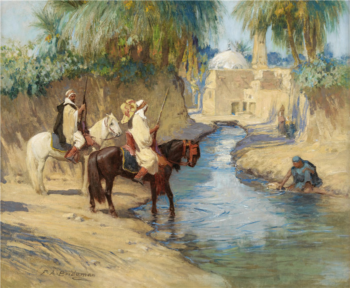 弗雷德里克·阿瑟·布里奇曼(Frederic Arthur Bridgman,美国画家)作品--从狩猎归来