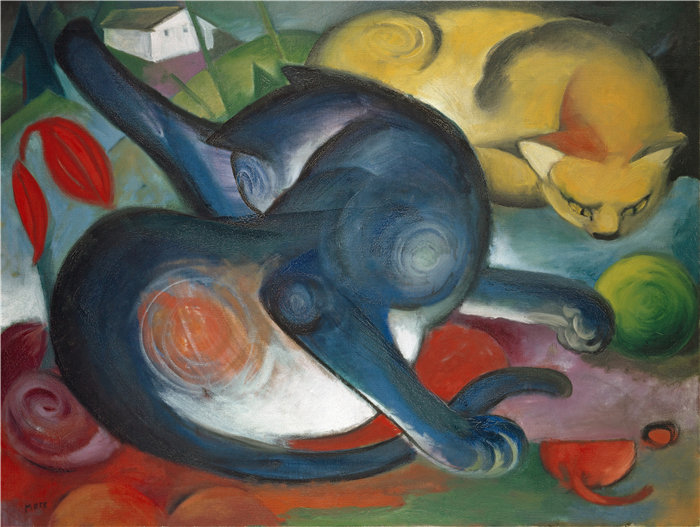 弗朗茨·马克(Franz Marc，德国画家)作品--两只猫，蓝色和黄色（1912）