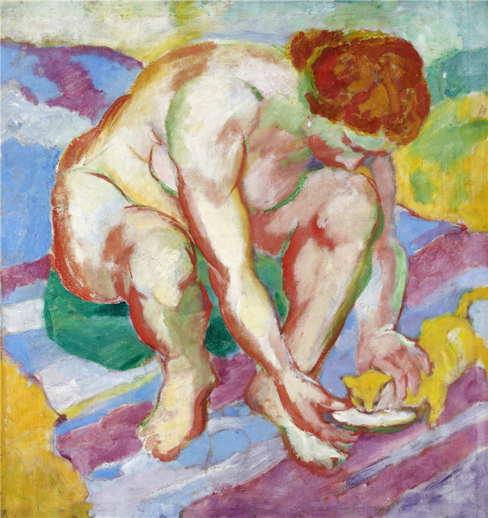 弗朗茨·马克(Franz Marc，德国画家)作品--裸猫 (1910)