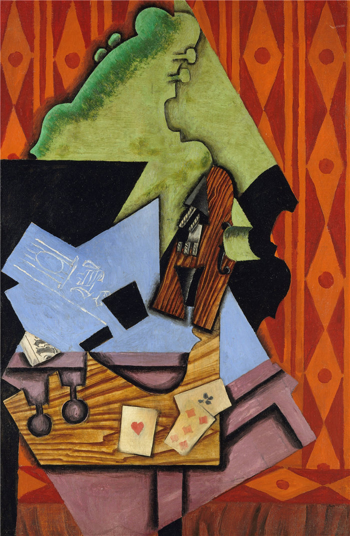 胡安·格里斯(Juan Gris，西班牙画家)作品--桌子上的小提琴和扑克牌（1913 年）