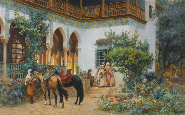 弗雷德里克·阿瑟·布里奇曼(Frederic Arthur Bridgman,美国画家)作品--北非庭院(1879 年)