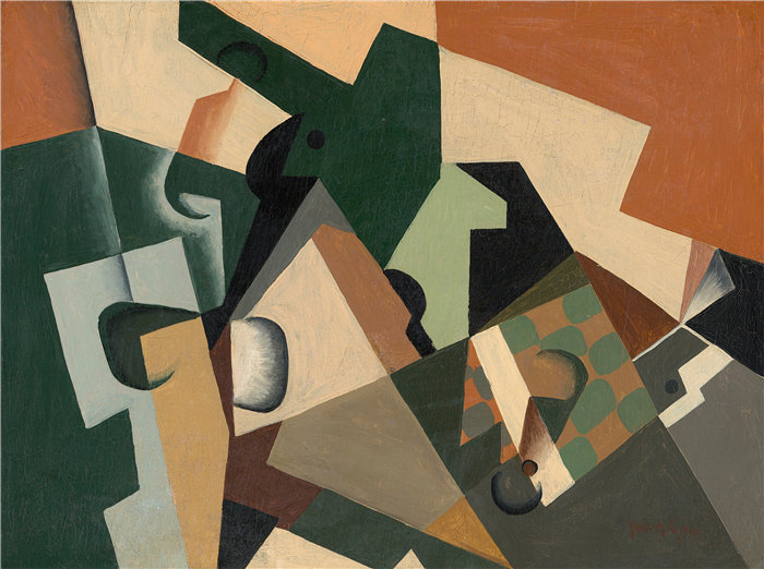 胡安·格里斯(Juan Gris，西班牙画家)作品--玻璃和棋盘格（约 1917 年）
