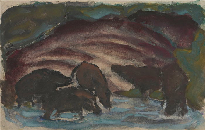 弗朗茨·马克(Franz Marc，德国画家)作品--水中的野猪（1910-1911）