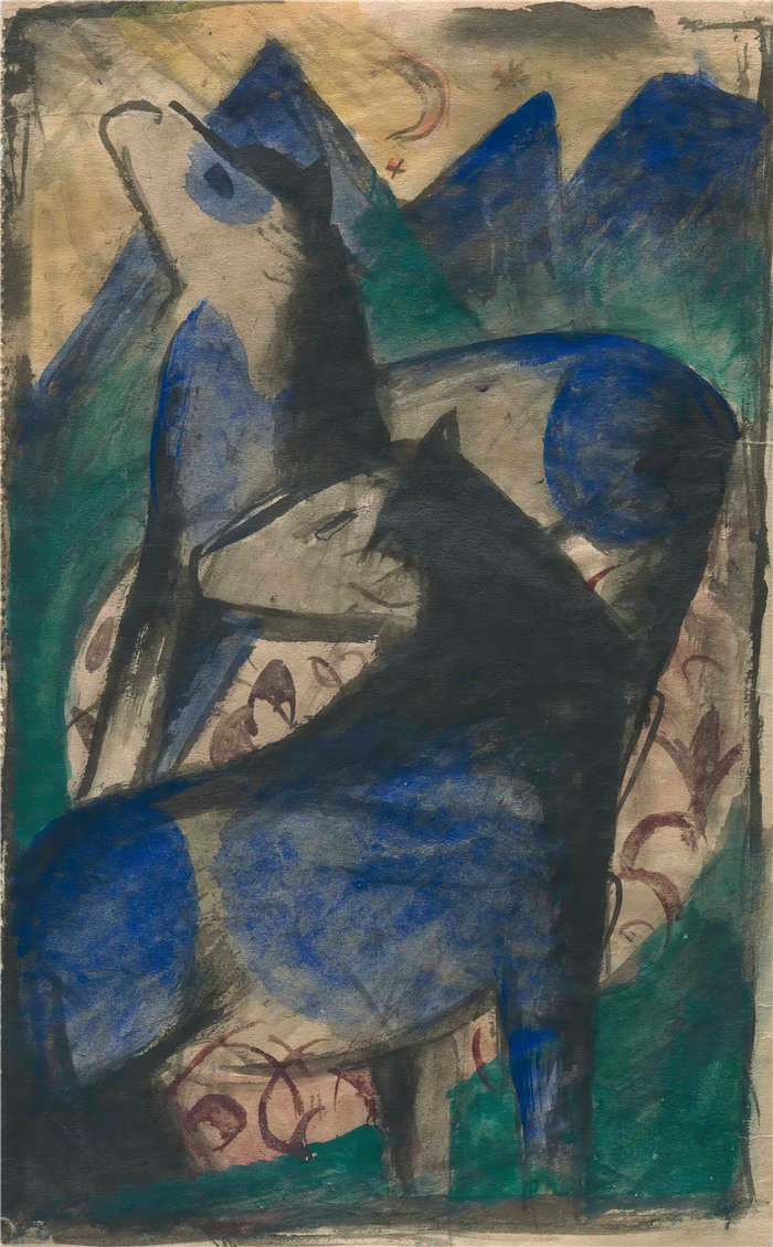 弗朗茨·马克(Franz Marc，德国画家)作品--两匹蓝马 (1913)
