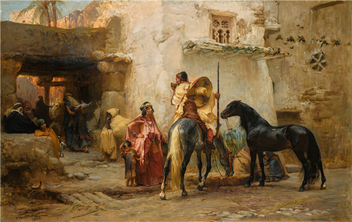 弗雷德里克·阿瑟·布里奇曼（Frederic Arthur Bridgman，美国画家）作品--阿尔及利亚街头 (1882)