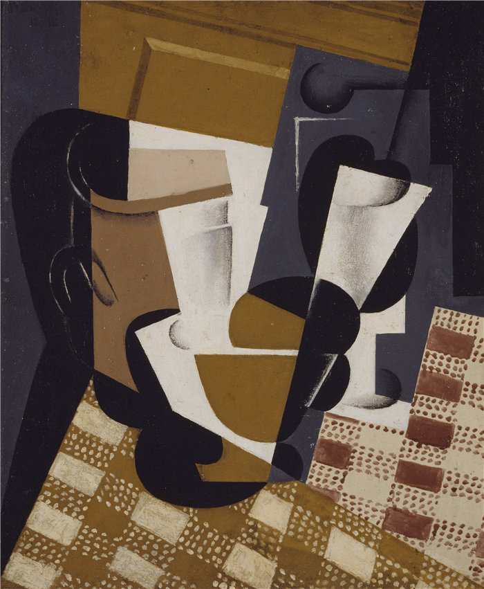 胡安·格里斯(Juan Gris，西班牙画家)作品--酒壶和玻璃杯 (1916)