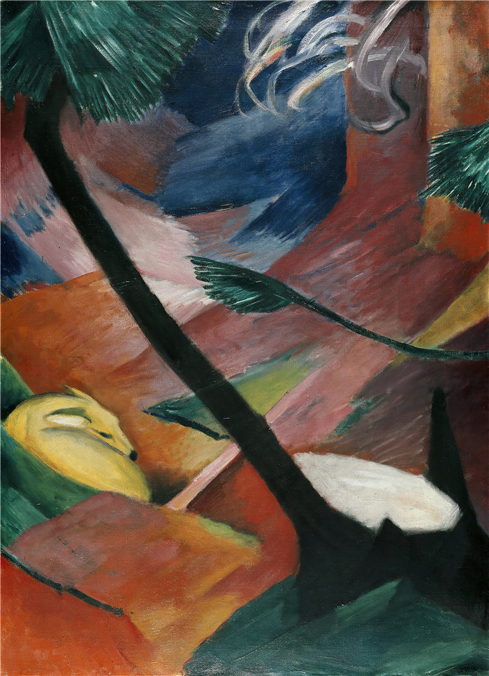 弗朗茨·马克(Franz Marc，德国画家)作品--森林中的鹿 II (1912)