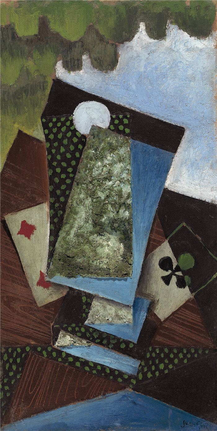 胡安·格里斯(Juan Gris，西班牙画家)作品--俱乐部王牌和四钻 (1912)