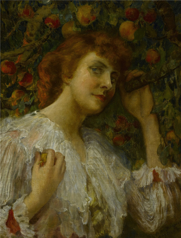 弗雷德里克·阿瑟·布里奇曼(Frederic Arthur Bridgman,美国画家)作品--桃子小姐