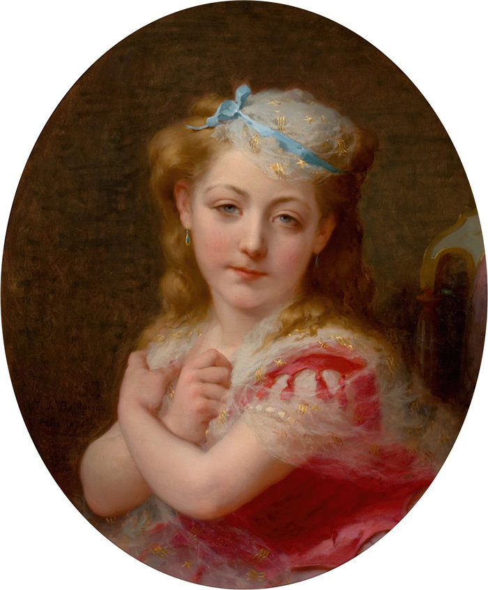 弗雷德里克·阿瑟·布里奇曼（Frederic Arthur Bridgman，美国画家）作品--一个年轻女孩的肖像（1870）