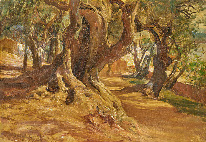 弗雷德里克·阿瑟·布里奇曼（Frederic Arthur Bridgman，美国画家）作品--树干 (1885)