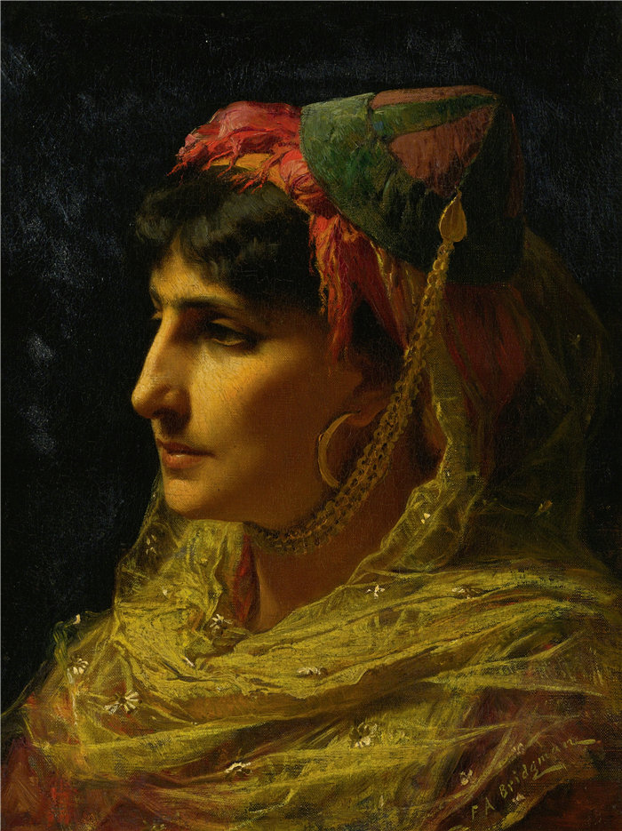 弗雷德里克·阿瑟·布里奇曼(Frederic Arthur Bridgman,美国画家)作品--一个女人的肖像