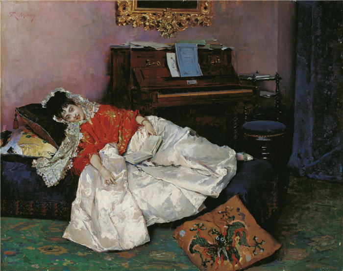 雷蒙多·德·马德拉索·加雷特（Raimundo de Madrazo y Garreta，西班牙画家）-- 阅读（艾琳·马森）（约1880-1885年）