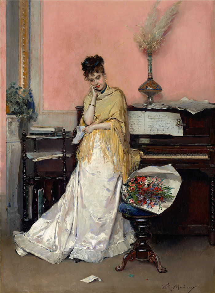 雷蒙多·德·马德拉索·加雷特（Raimundo de Madrazo y Garreta，西班牙画家）-- 遐想，这封信（1870 年代）