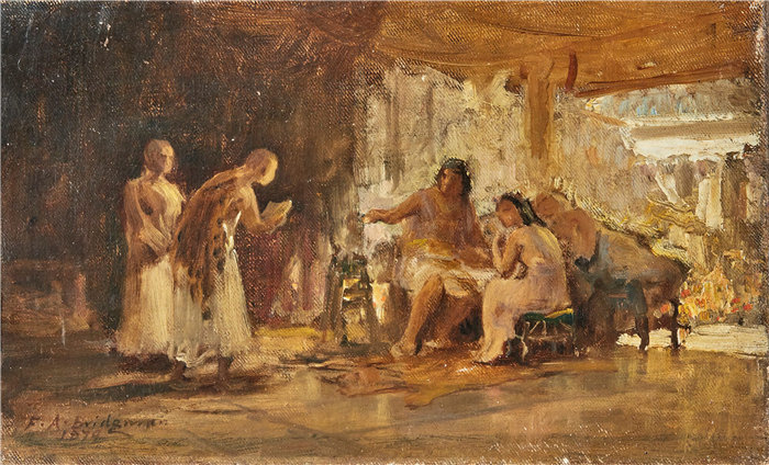 弗雷德里克·阿瑟·布里奇曼(Frederic Arthur Bridgman,美国画家)作品--室内研究小组 (1879)