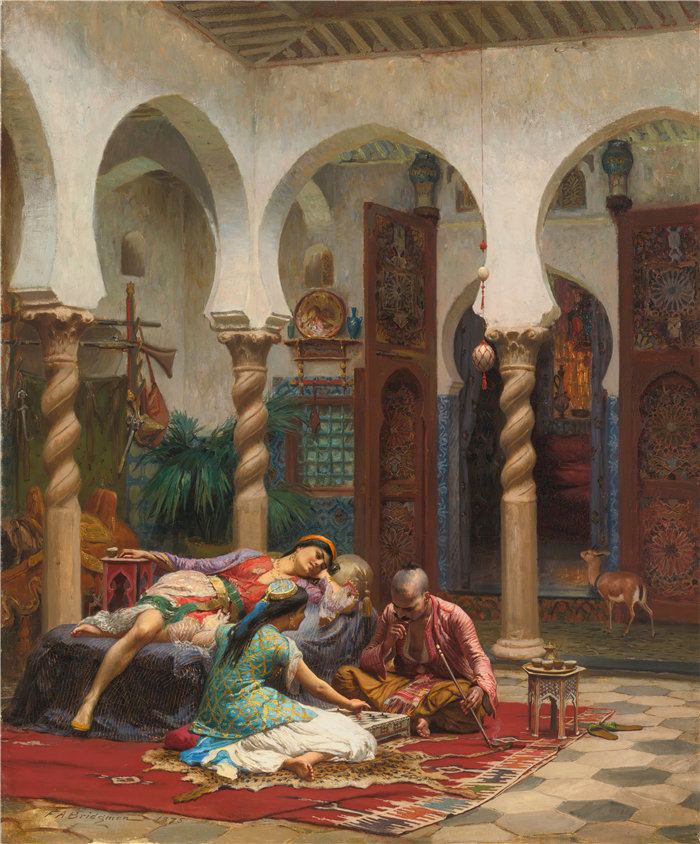 弗雷德里克·阿瑟·布里奇曼（Frederic Arthur Bridgman，美国画家）作品--空闲时刻 (1875)
