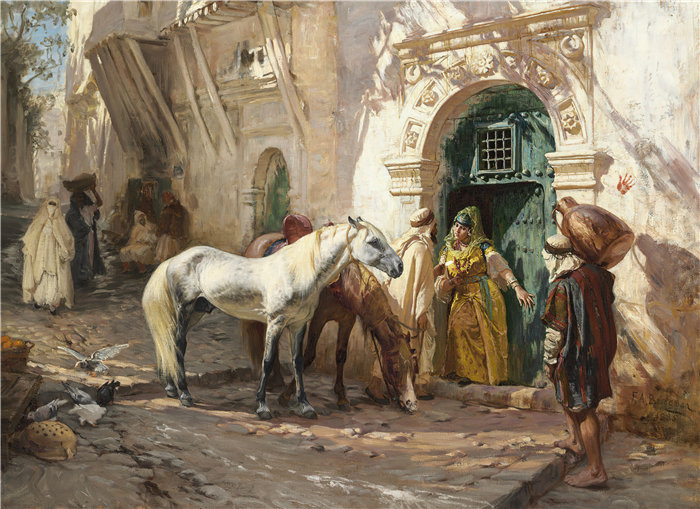 弗雷德里克·阿瑟·布里奇曼(Frederic Arthur Bridgman,美国画家)作品--摩洛哥风光奖(1885)