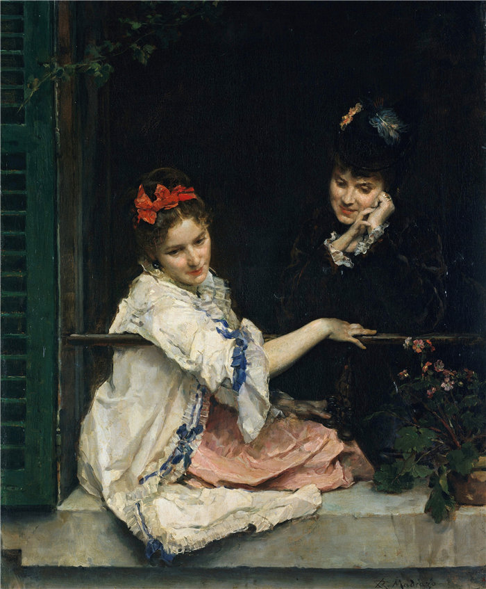 雷蒙多·德·马德拉索·加雷特（Raimundo de Madrazo y Garreta，西班牙画家）-- 窗边的女孩（约 1875 年）
