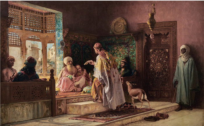 弗雷德里克·阿瑟·布里奇曼(Frederic Arthur Bridgman,美国画家)作品--信使 (1879)