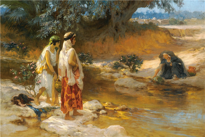 弗雷德里克·阿瑟·布里奇曼（Frederic Arthur Bridgman，美国画家）作品--在水边