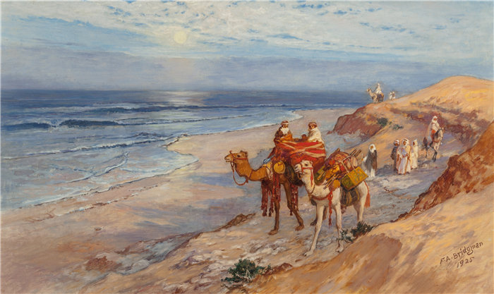 弗雷德里克·阿瑟·布里奇曼（Frederic Arthur Bridgman，美国画家）作品--大西洋丹吉尔海岸（1925年）