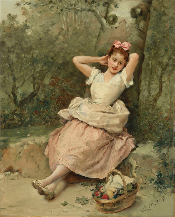 雷蒙多·德·马德拉索·加雷特（Raimundo de Madrazo y Garreta，西班牙画家）-- 坐在树脚下的小女孩