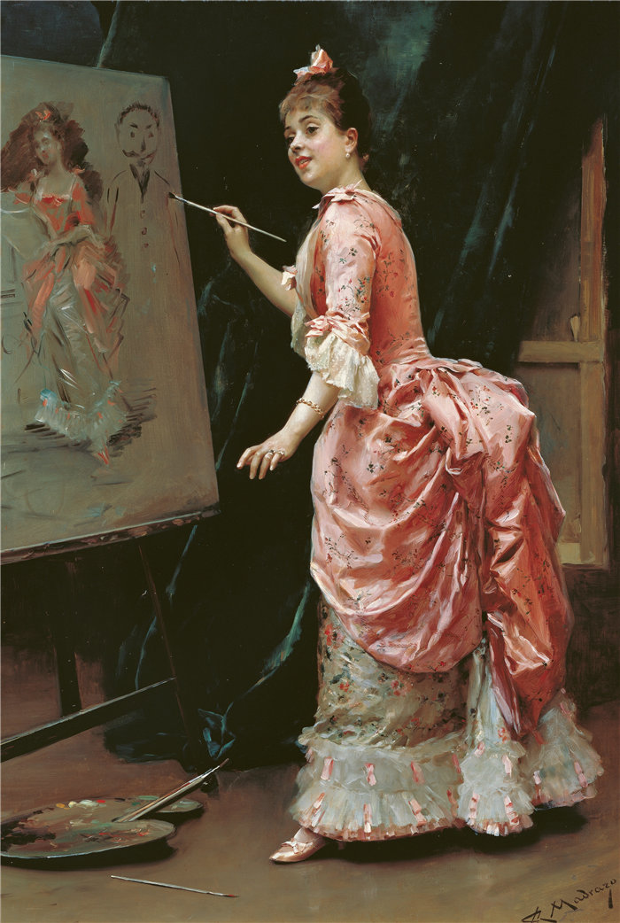 雷蒙多·德·马德拉索·加雷特（Raimundo de Madrazo y Garreta，西班牙画家）-- 模型制作恶作剧（约 1885 年）