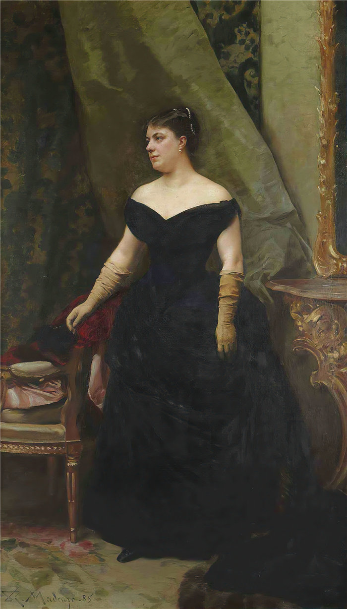 雷蒙多·德·马德拉索·加雷特（Raimundo de Madrazo y Garreta，西班牙画家）-- 艾萨克·赫希·康夫人的肖像，原名 Koenigswarter (1885)